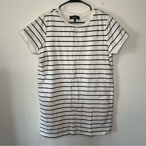 Lulus Cafe Society Black and Cream Striped Shirt Dress Size Medium